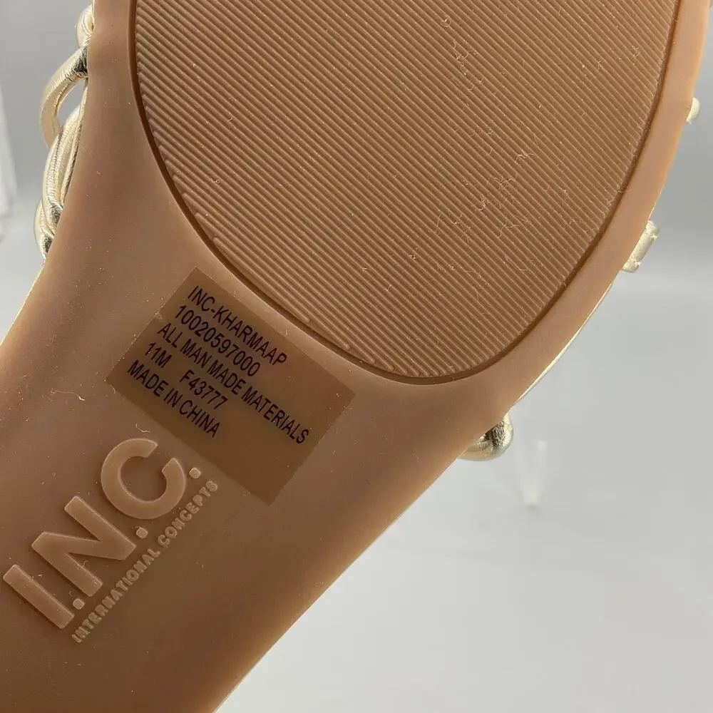 NEW INC Women’s Kharmaa Lace Up Flat Sandals Gold Size 11M